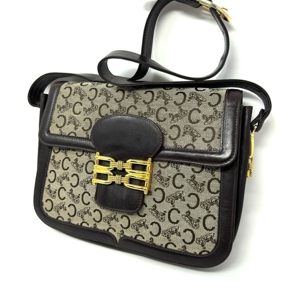 Celine Vintage 70s Carriage Monogram Canvas & Leather Horse Carriage Crossbody - Picture 2 of 15